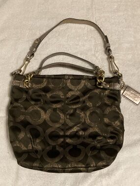 Coach Metallic Espresso Signature Shoulder Bag with Dual Straps
